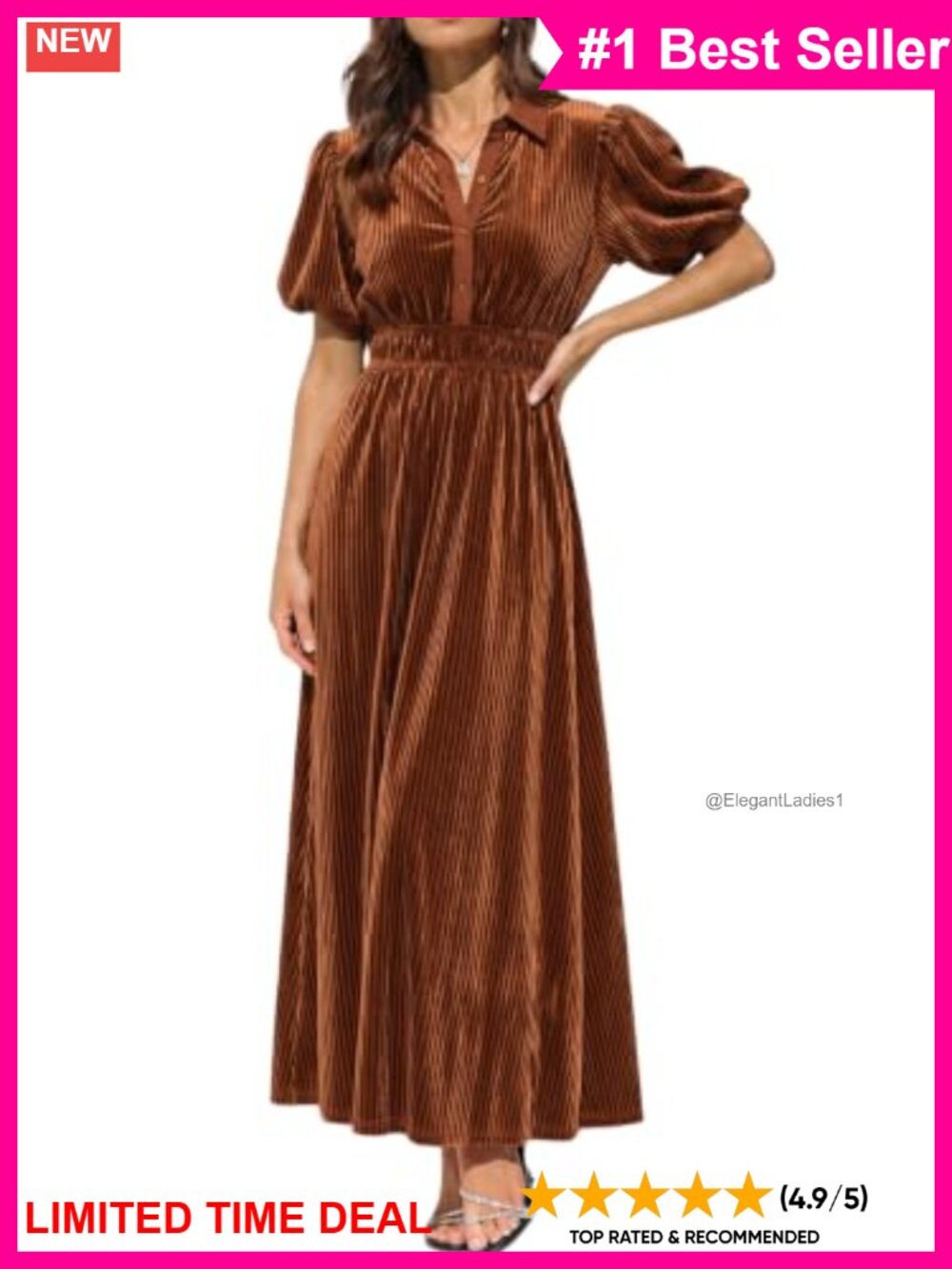 Velvet Maxi Dress Collared Button-Down Puff Sleeve Wedding Guest